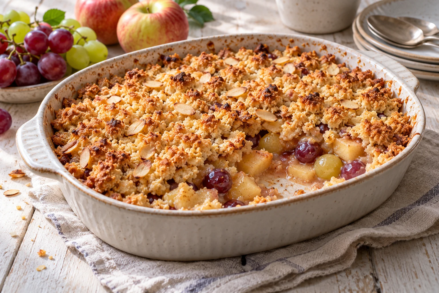 Crumble aux pommes et raisin frais