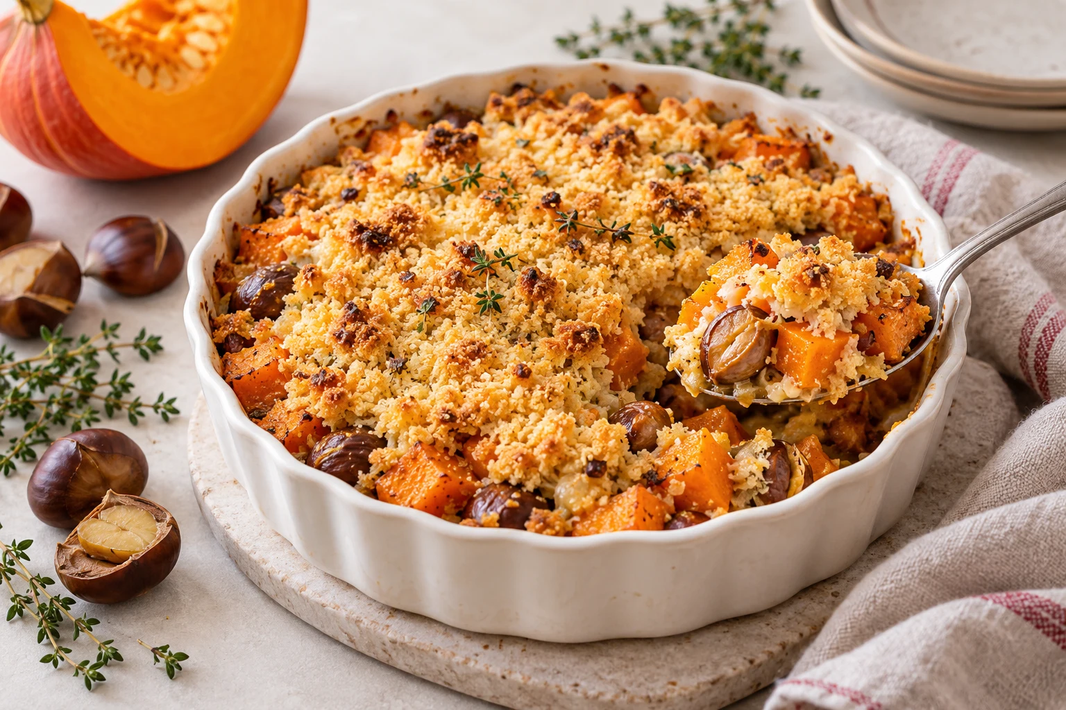 Crumble salé de potimarron et châtaignes