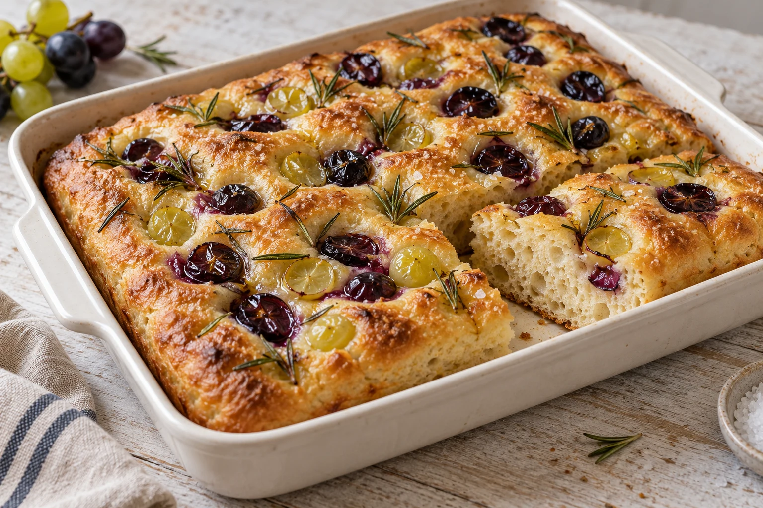 Focaccia au raisin frais et romarin