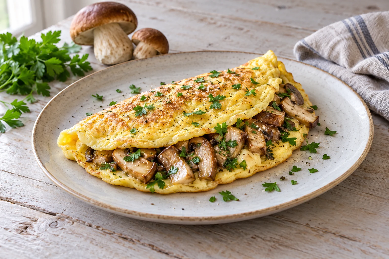 Omelette aux cèpes et au persil