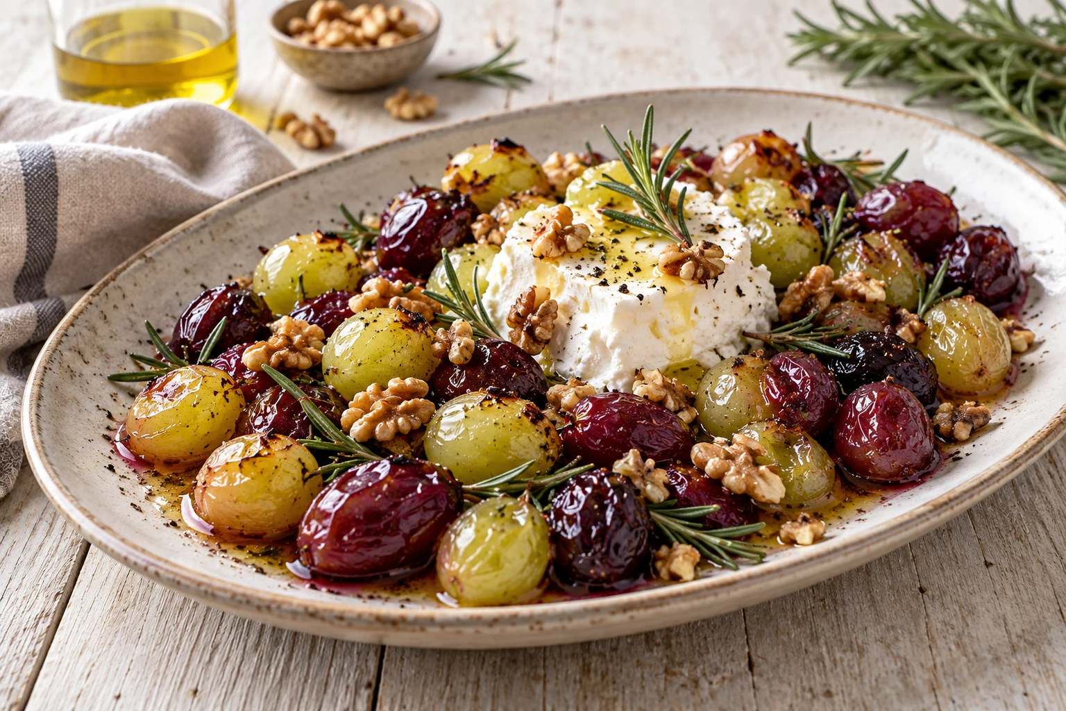 Raisin rôti au romarin et chèvre frais