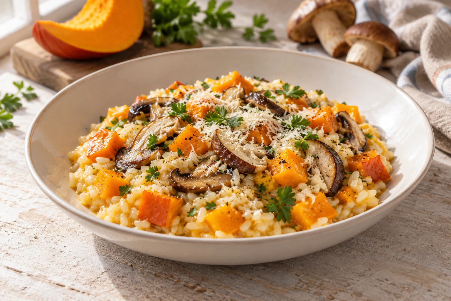 Risotto au potimarron et aux cèpes