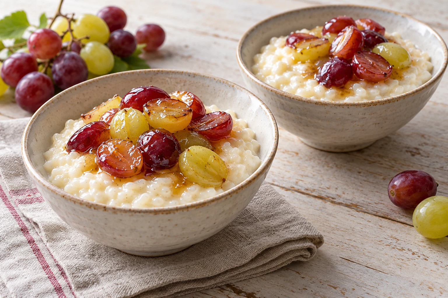 Riz au lait et raisin frais poêlé