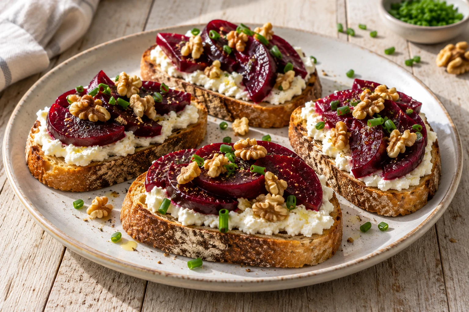 Tartines de betterave et ricotta