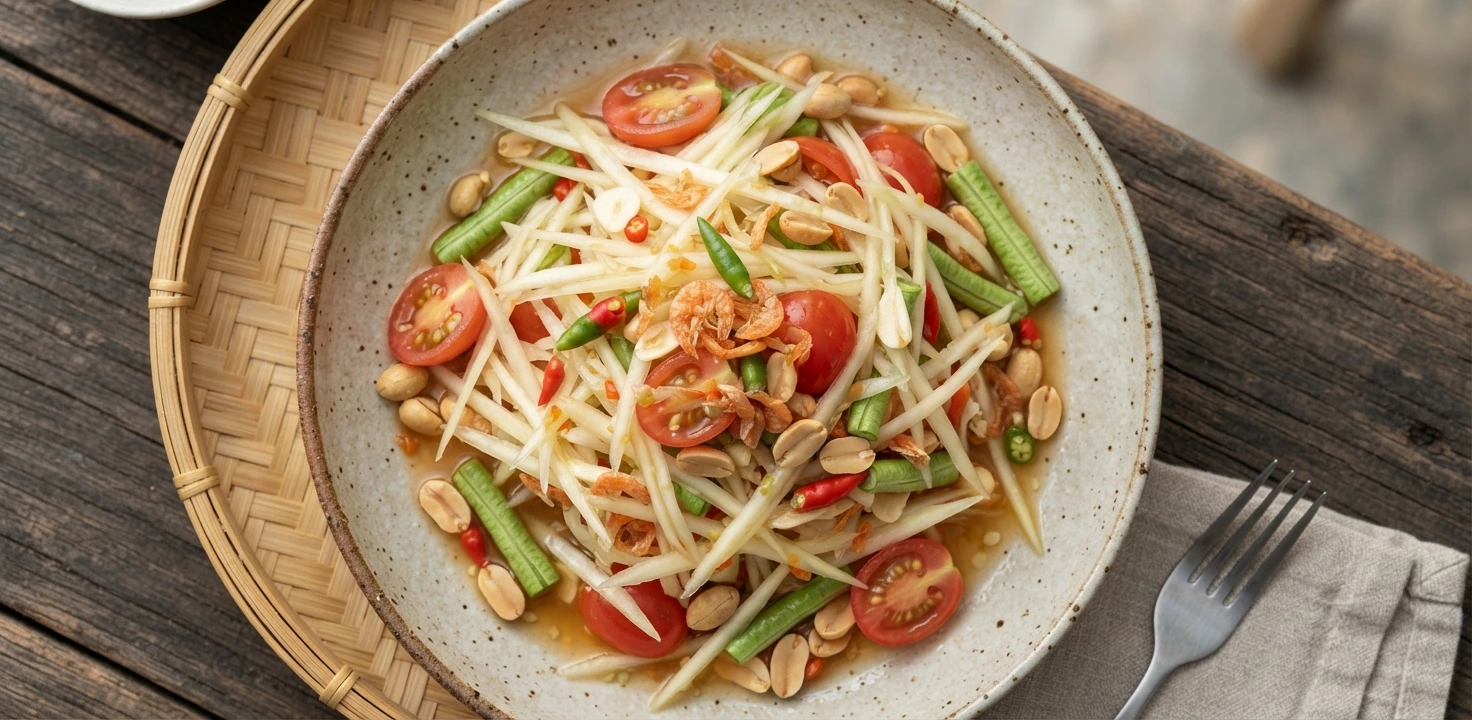 Som tam de papaye verte au mortier