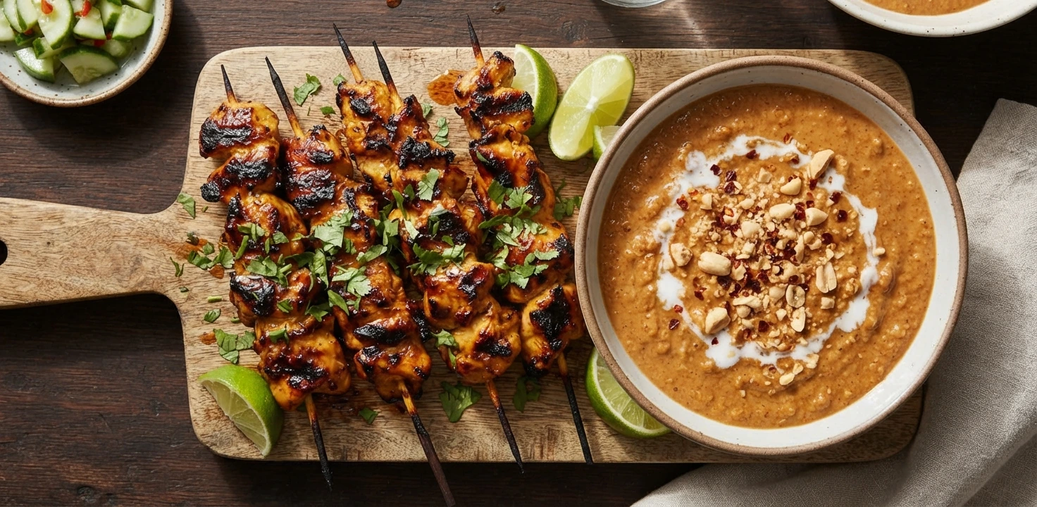 Brochettes thaïes de poulet sauce cacahuète