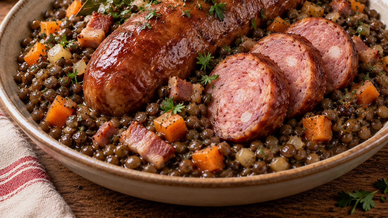 Saucisse de Morteau aux lentilles — photographie du plat