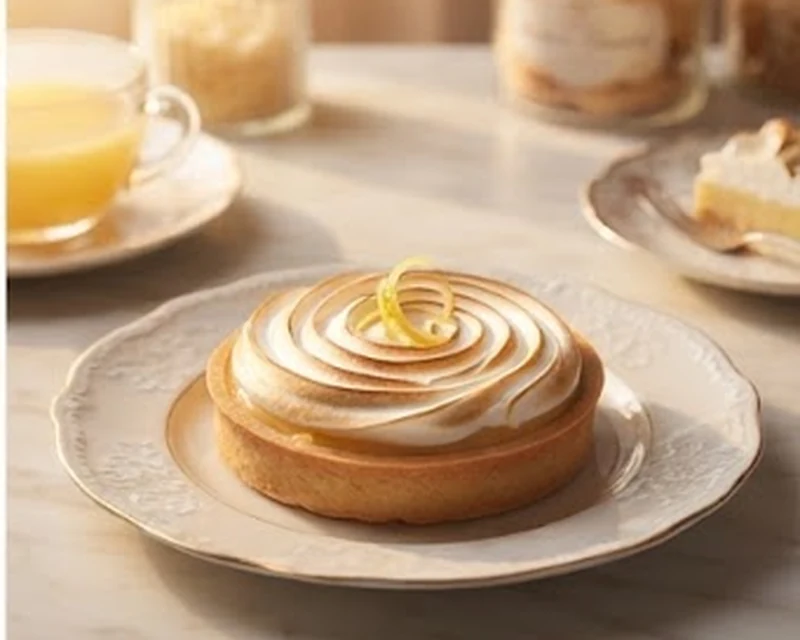 Tarte au citron meringuée dorée et décorée de zestes de citron