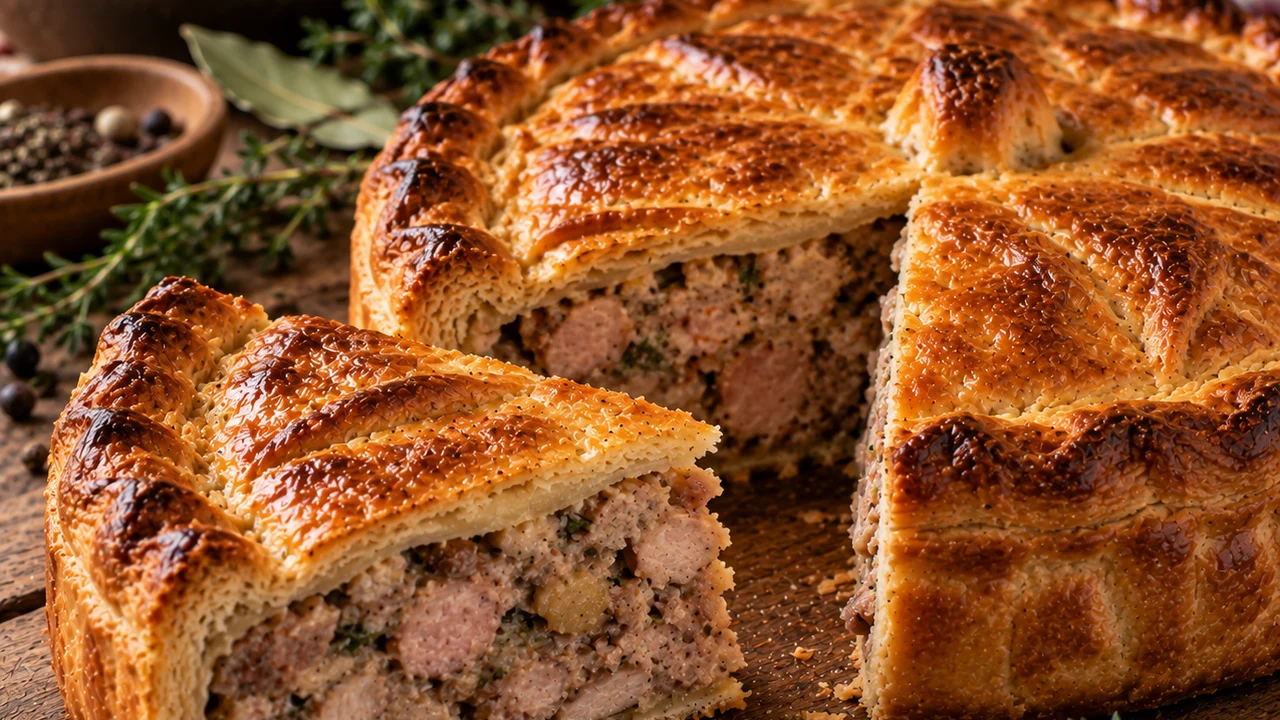 Tourte de porc et veau marinés aux épices des Vosges — photographie du plat