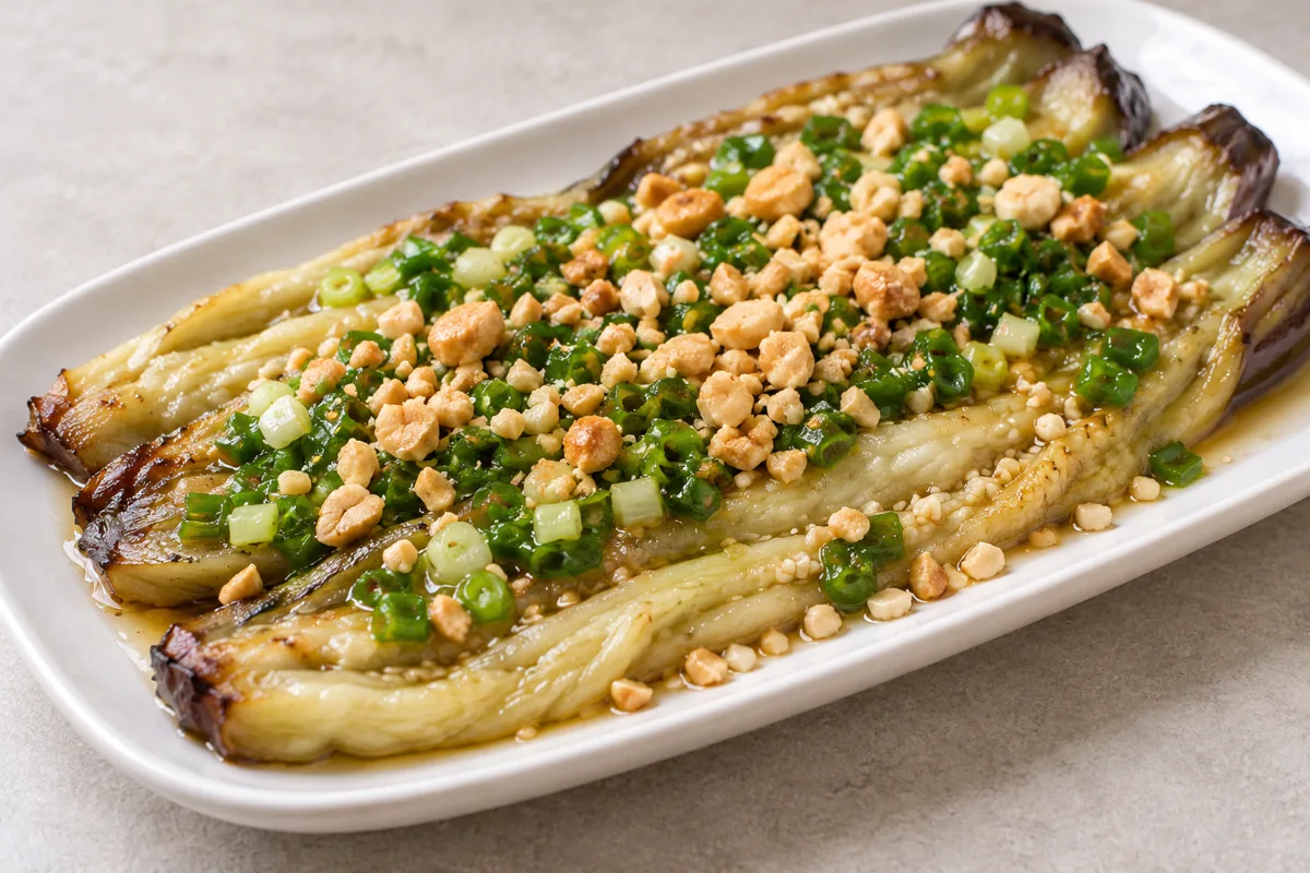 Aubergines fondantes à l’huile de cébette