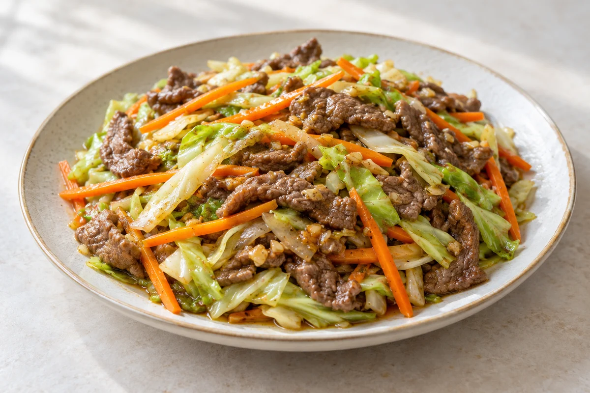 Bœuf sauté au chou et à la carotte