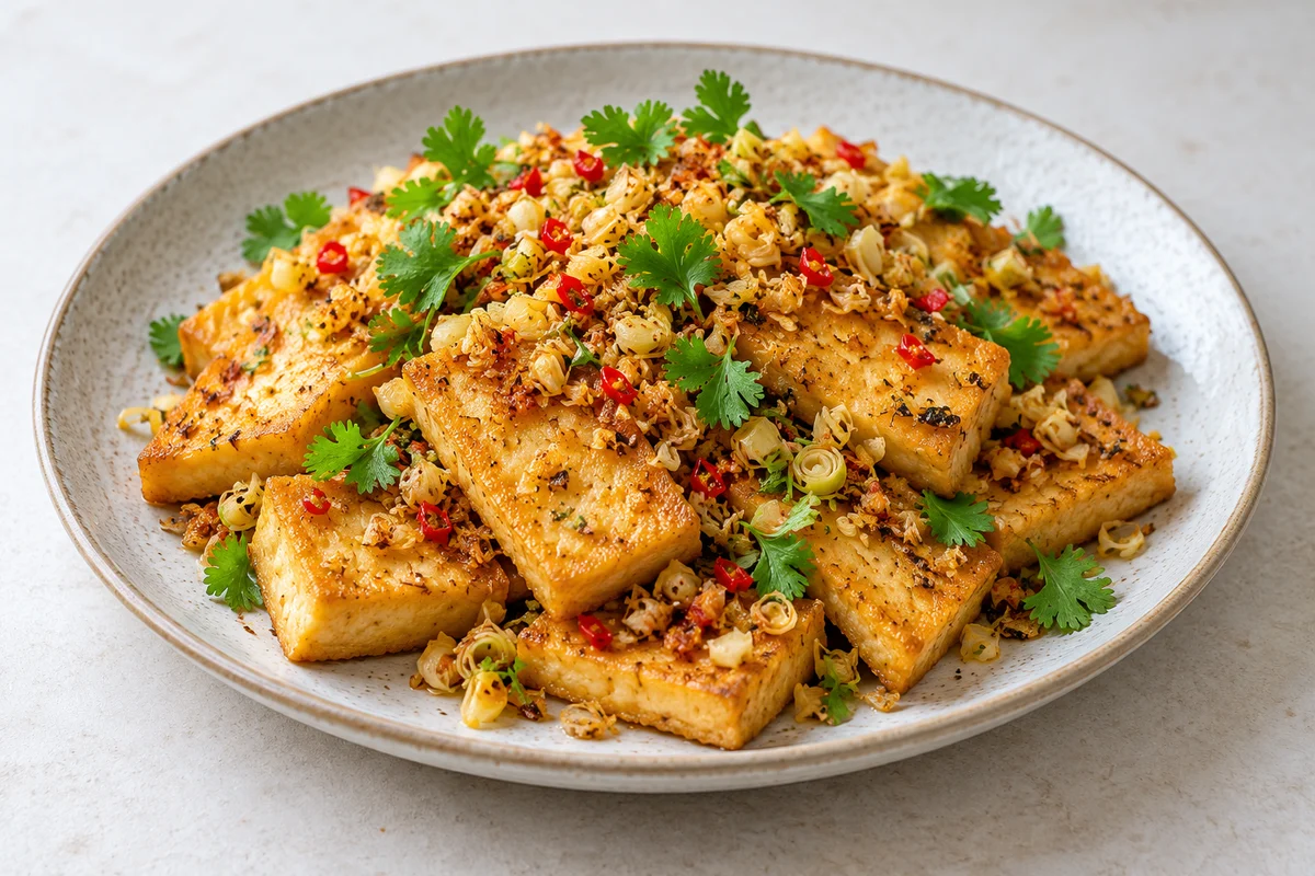 Tofu doré à la citronnelle et au piment