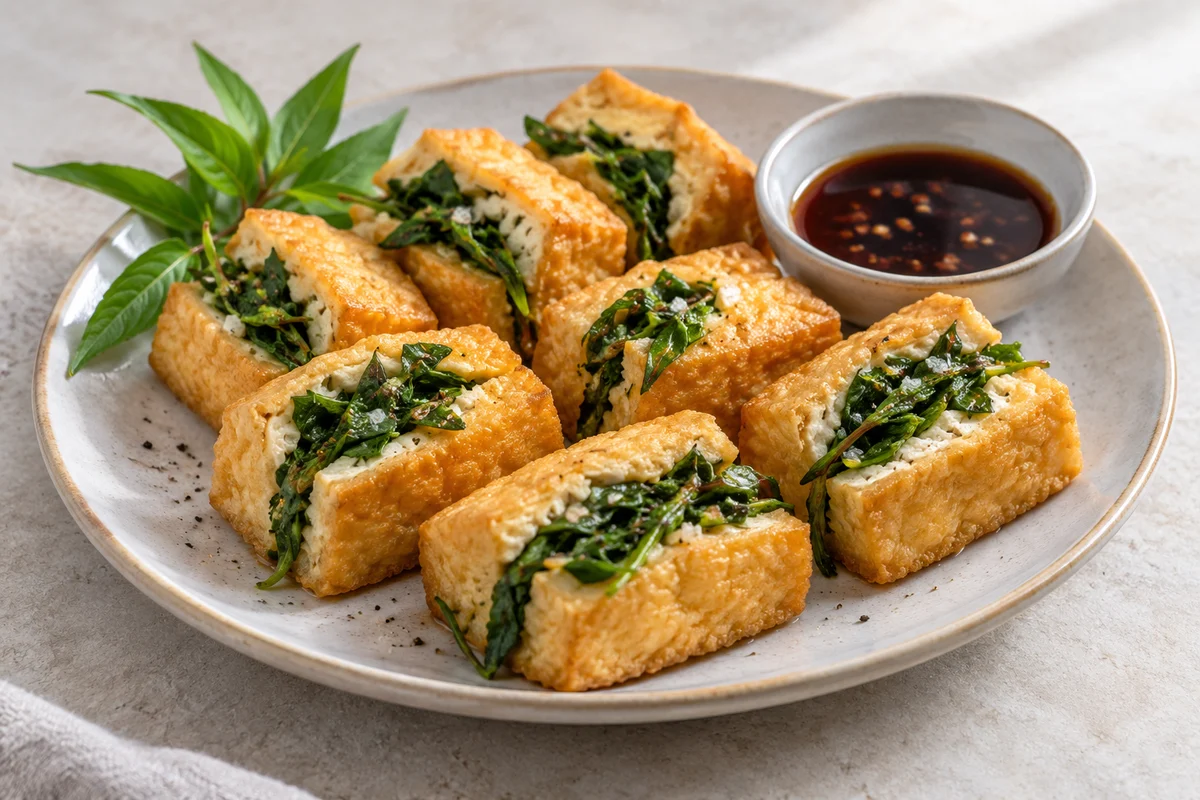 Tofu vapeur garni de coriandre vietnamienne