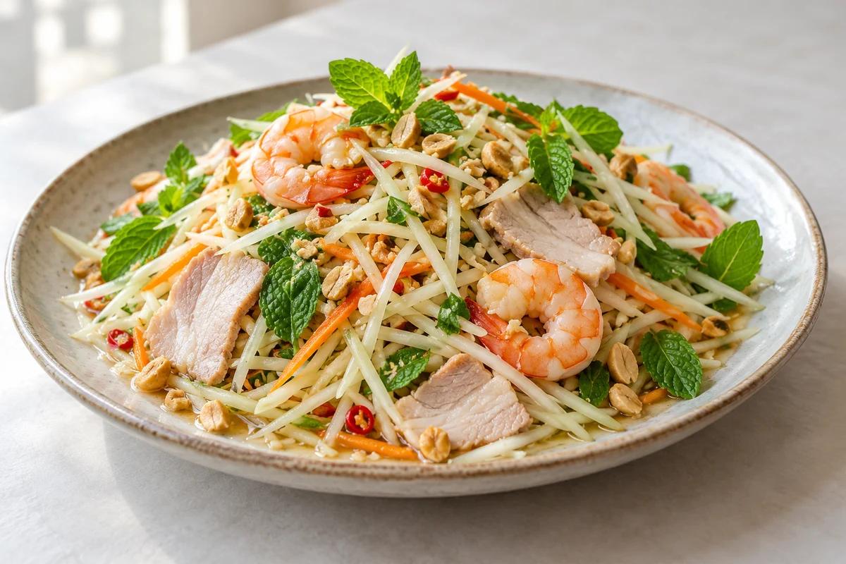 Salade de papaye verte au porc et aux crevettes