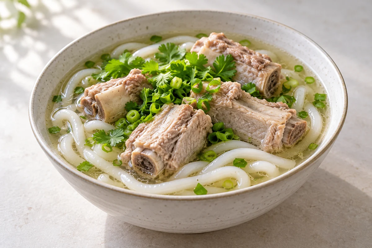 Soupe de nouilles épaisses aux travers de porc