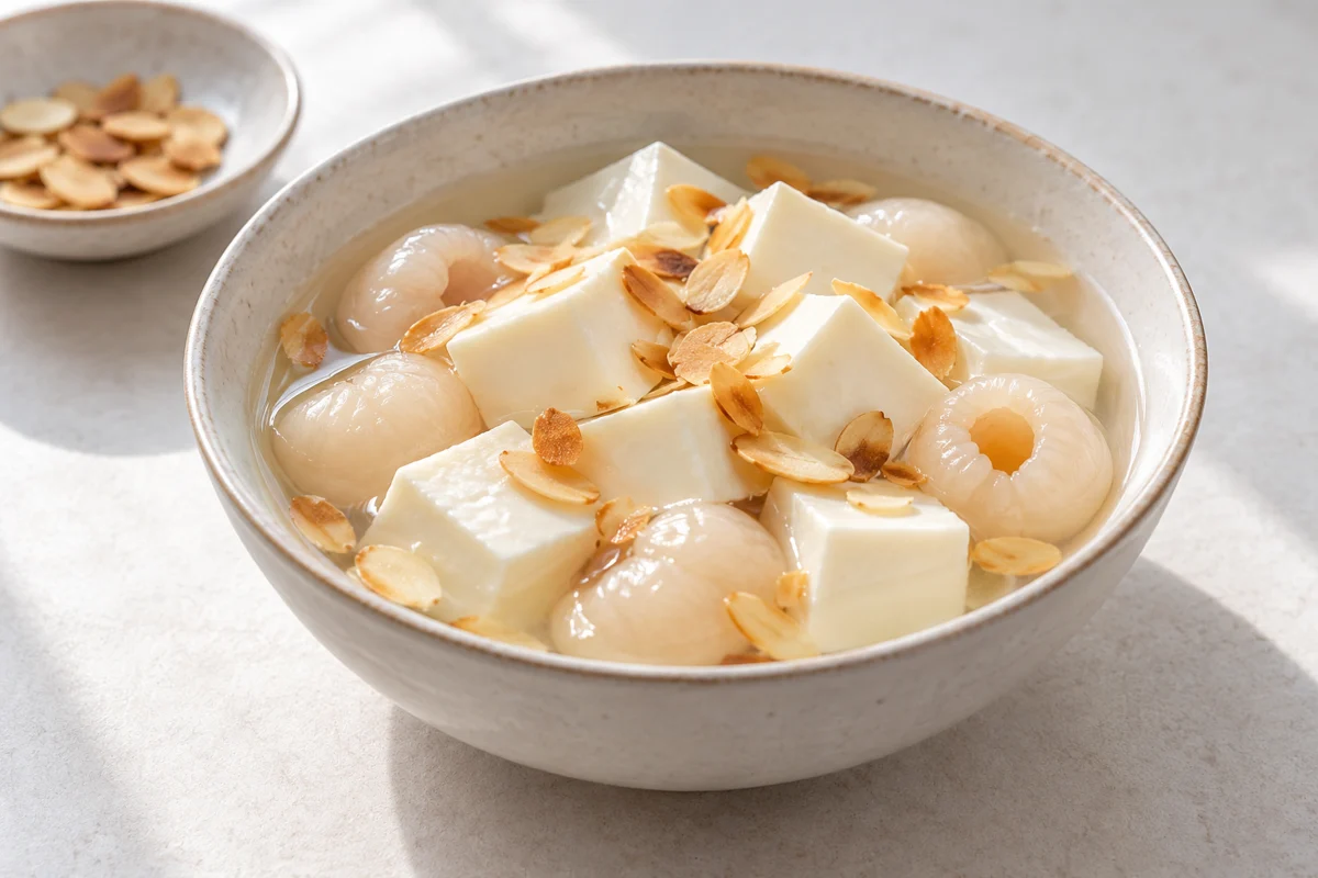 Cubes de crème aux amandes et aux litchis