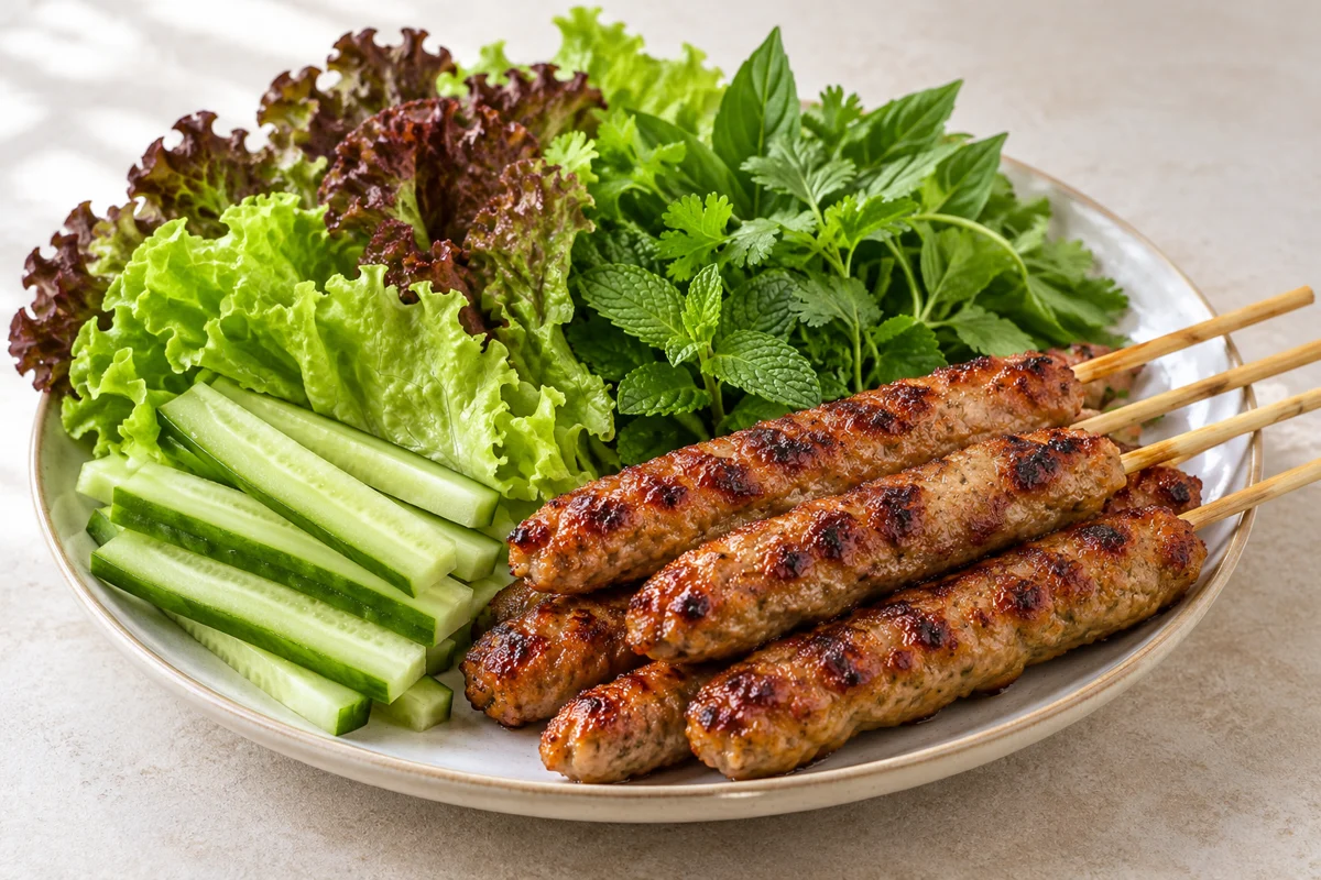 Brochettes de porc haché grillé