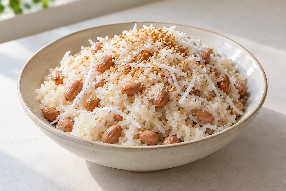 Riz gluant aux cacahuètes et à la noix de coco