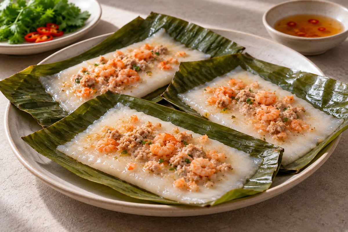 Petits rectangles de riz vapeur au porc et aux crevettes