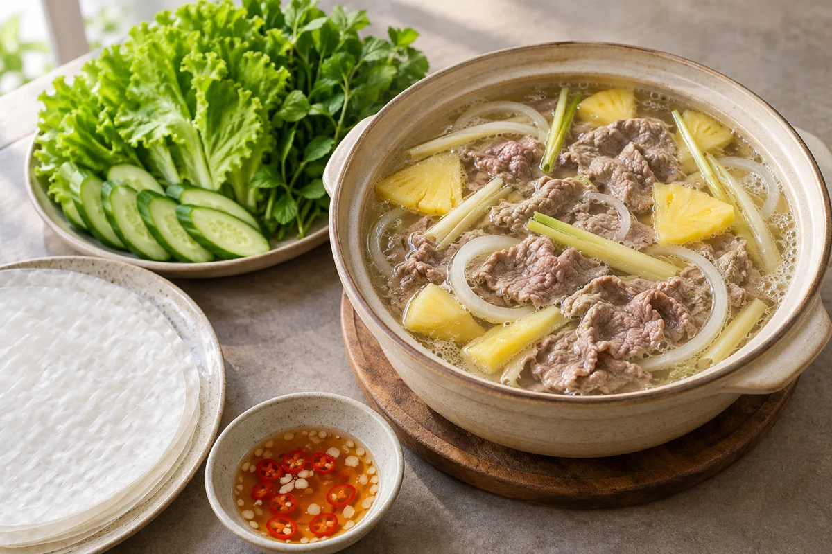 Fondue de bœuf au vinaigre et à l’eau de coco