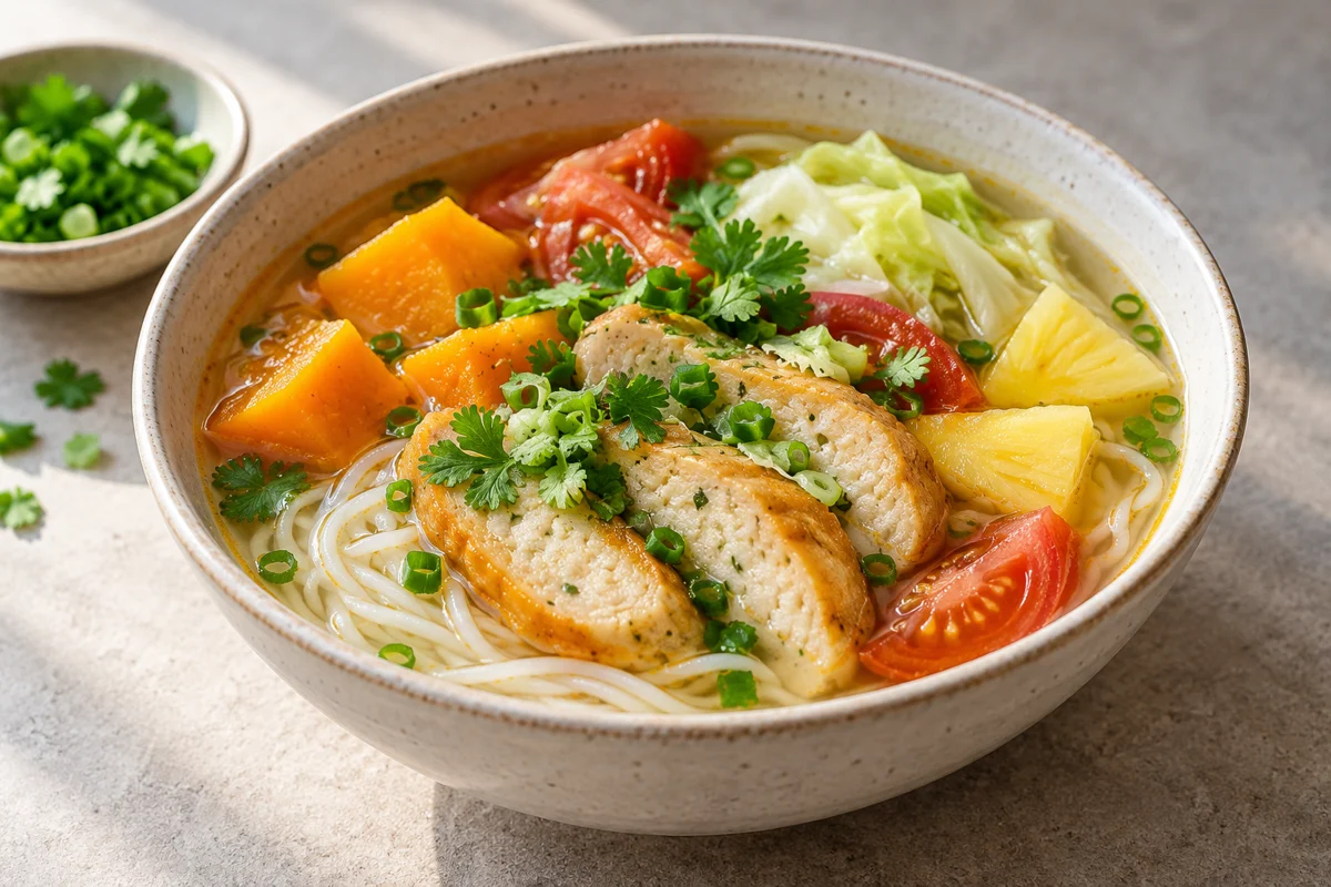 Soupe de vermicelles aux galettes de poisson