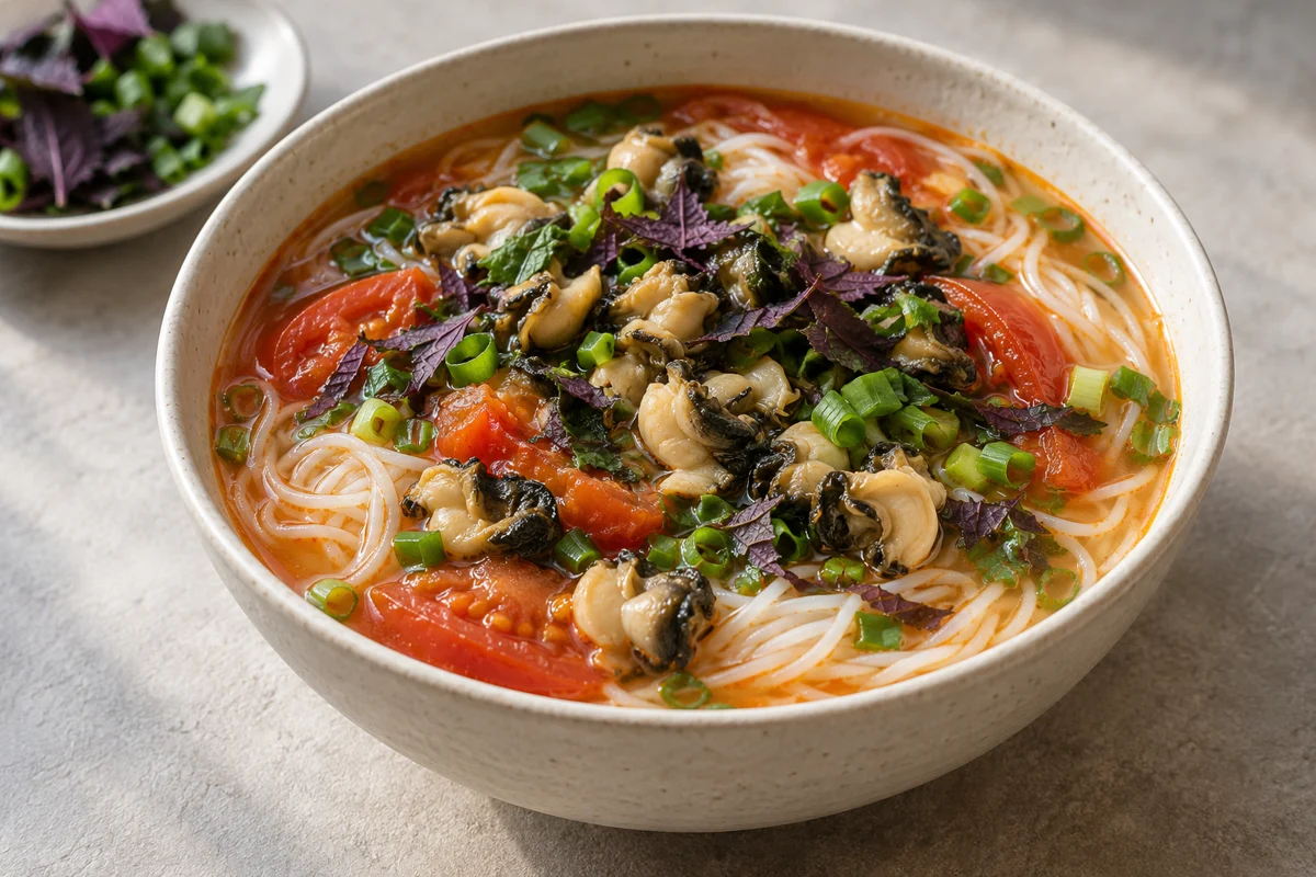 Soupe acidulée de vermicelles aux escargots