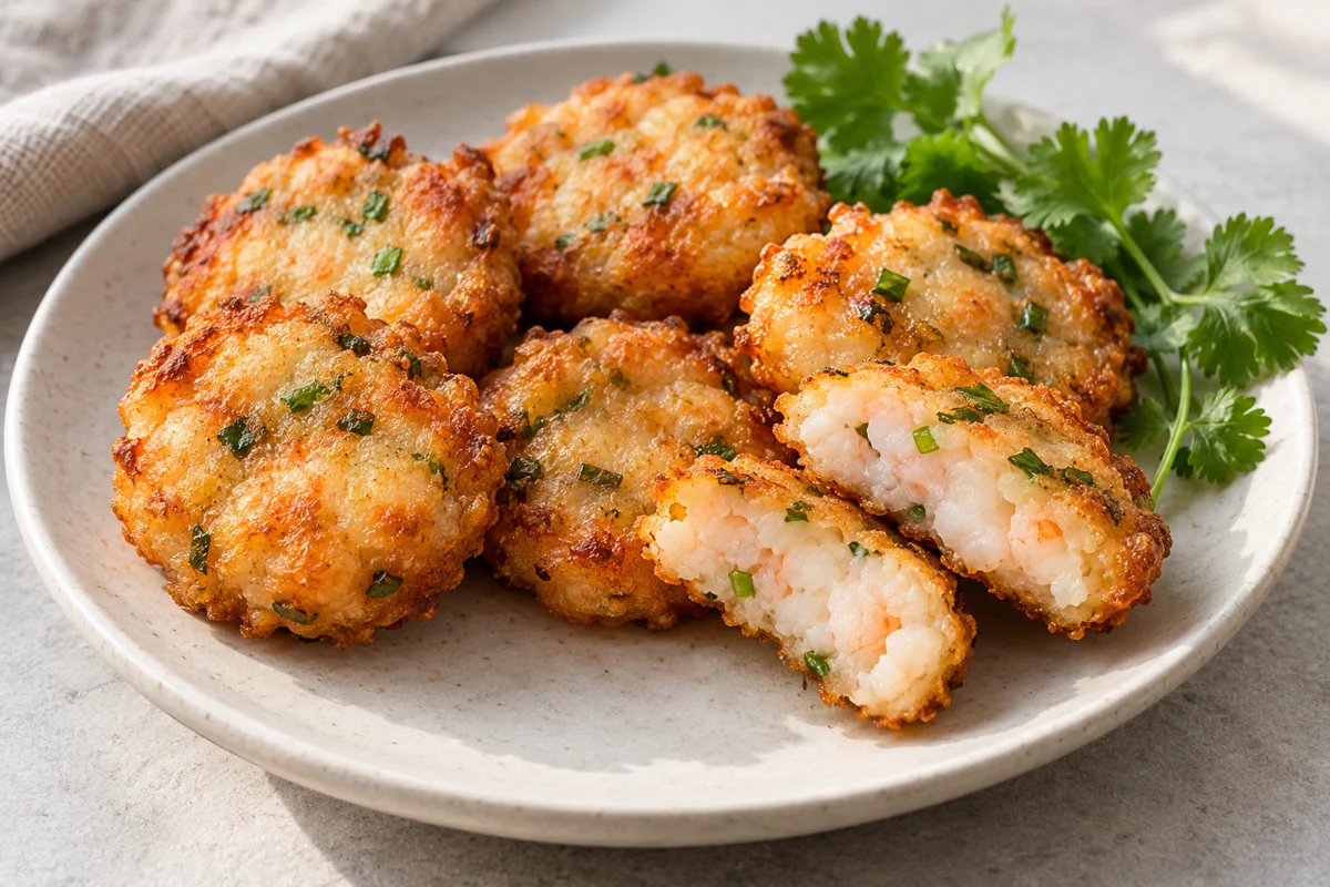 Petites galettes de crevettes dorées