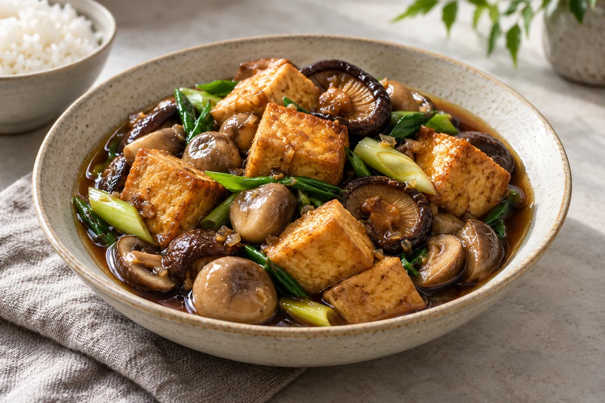 Tofu braisé aux champignons et à la sauce soja