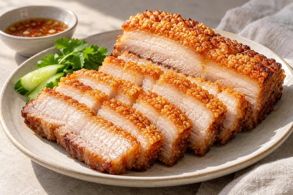 Poitrine de porc rôtie à la peau croustillante