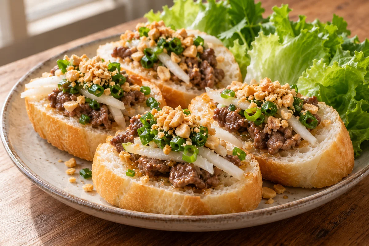 Baguette vapeur au bœuf et aux cébettes