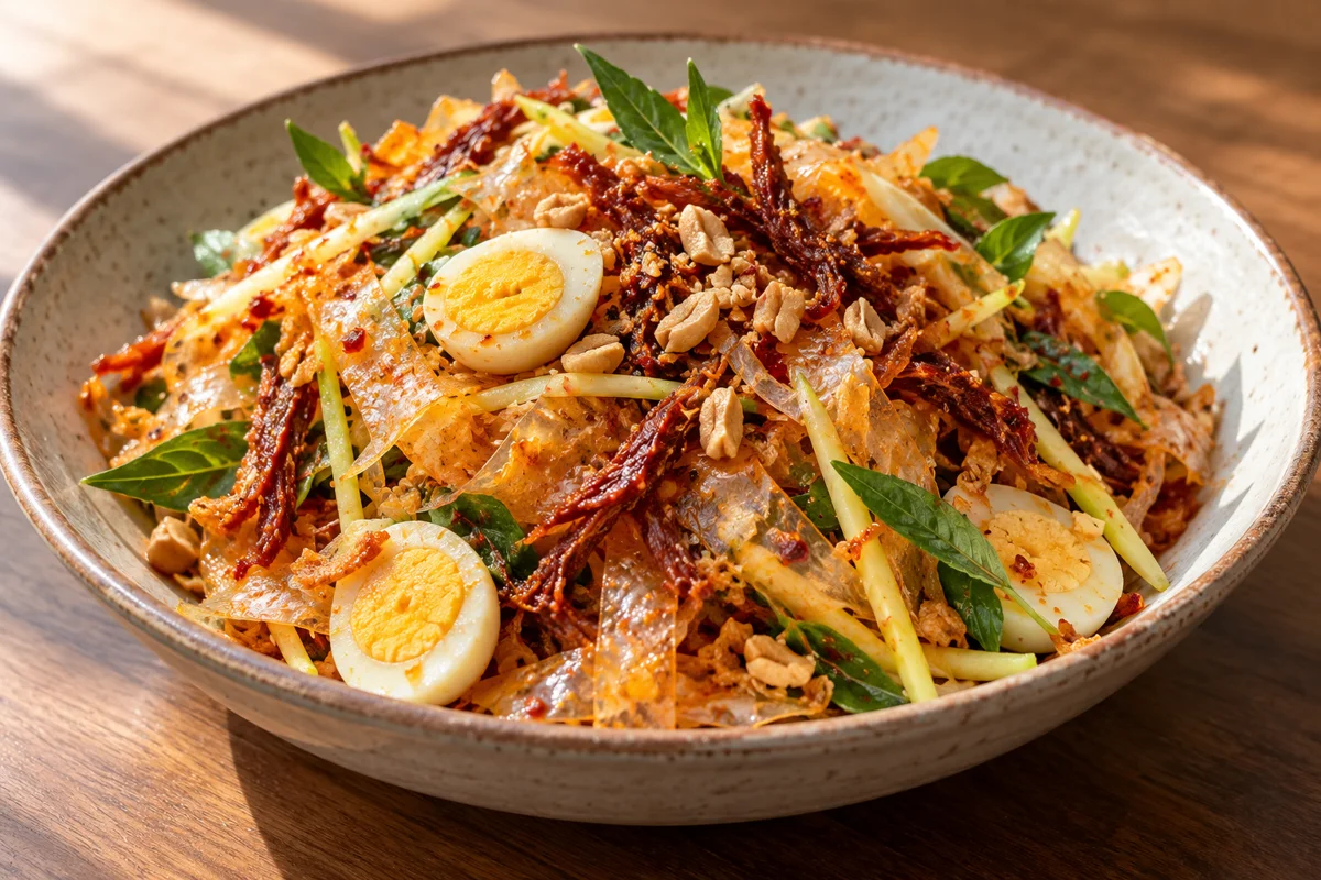Salade de feuilles de riz à la mangue verte