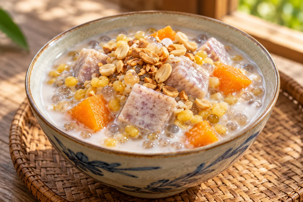 Soupe sucrée de taro et patate douce à la coco