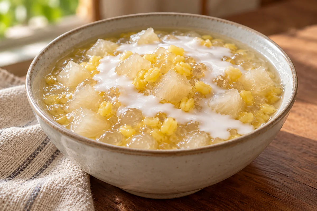 Dessert de pomelo, haricots mungo et coco