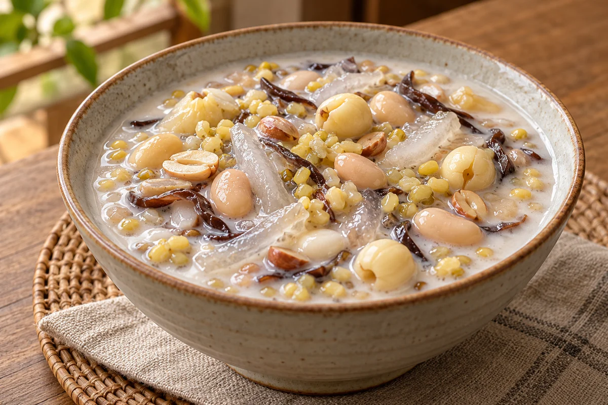Soupe sucrée de haricots, lotus et coco