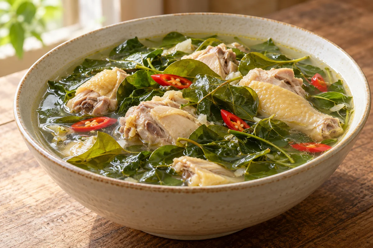 Soupe de poulet aux feuilles acidulées lá giang