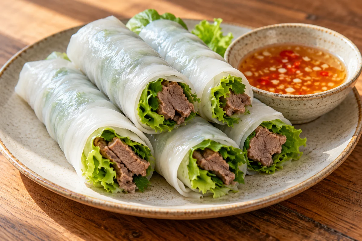 Rouleaux de feuilles de riz fraîches au bœuf