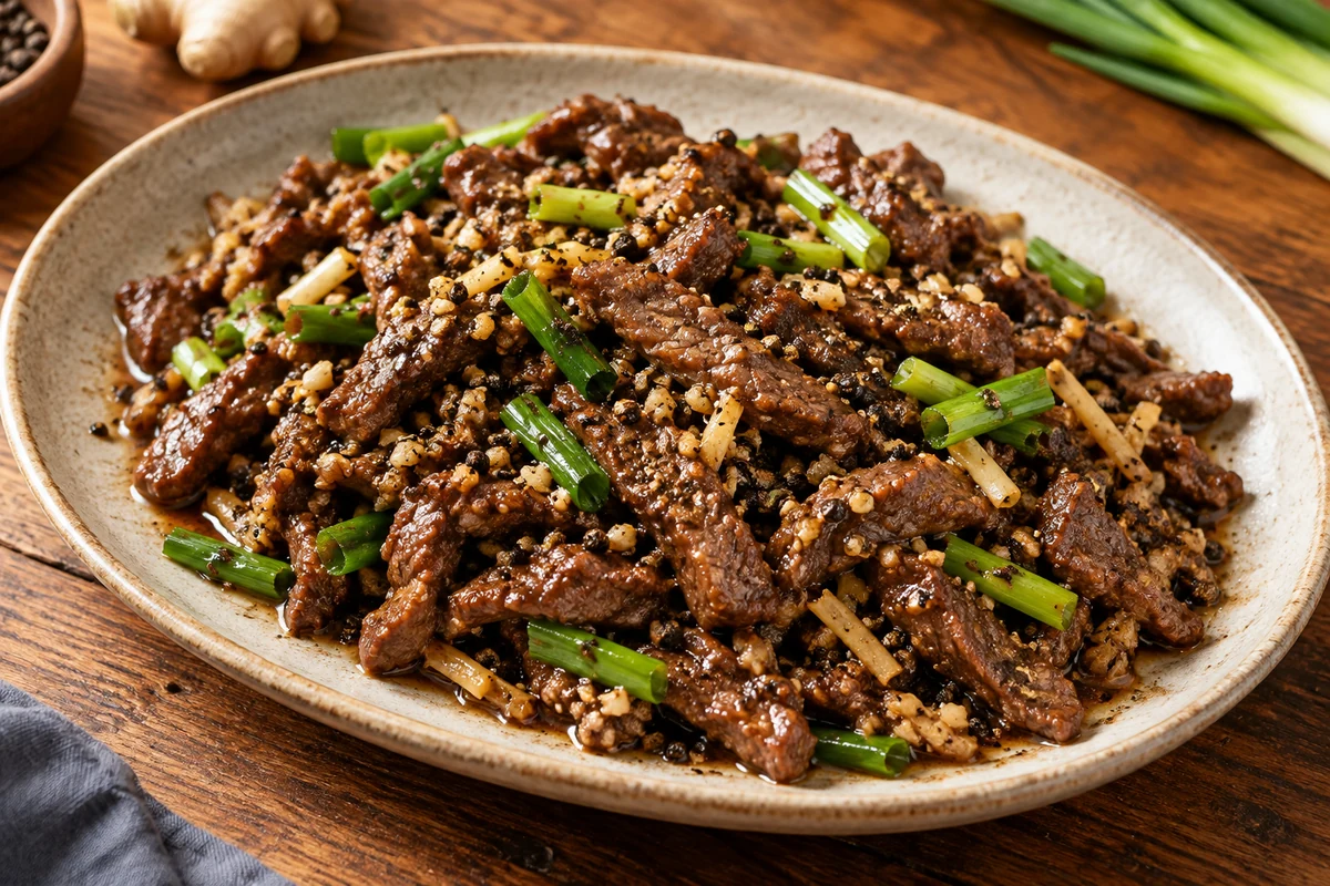 Bœuf sauté au poivre noir concassé