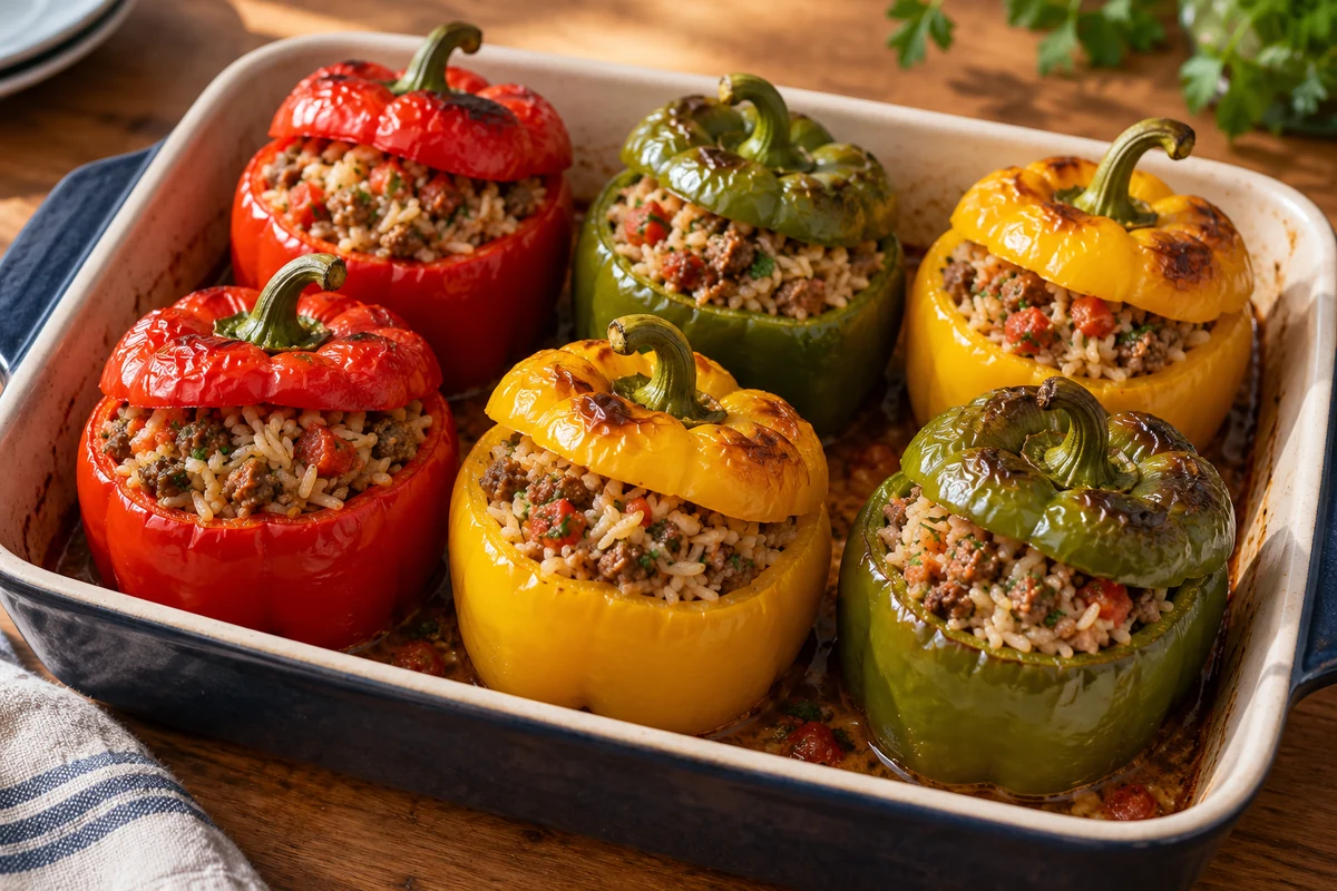 Poivrons farcis aux trois viandes et au riz