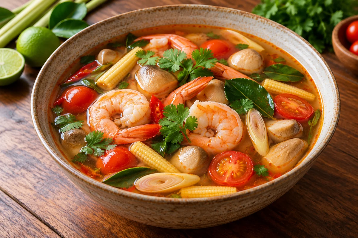 Tom yum aux crevettes, tamarin et prik pao