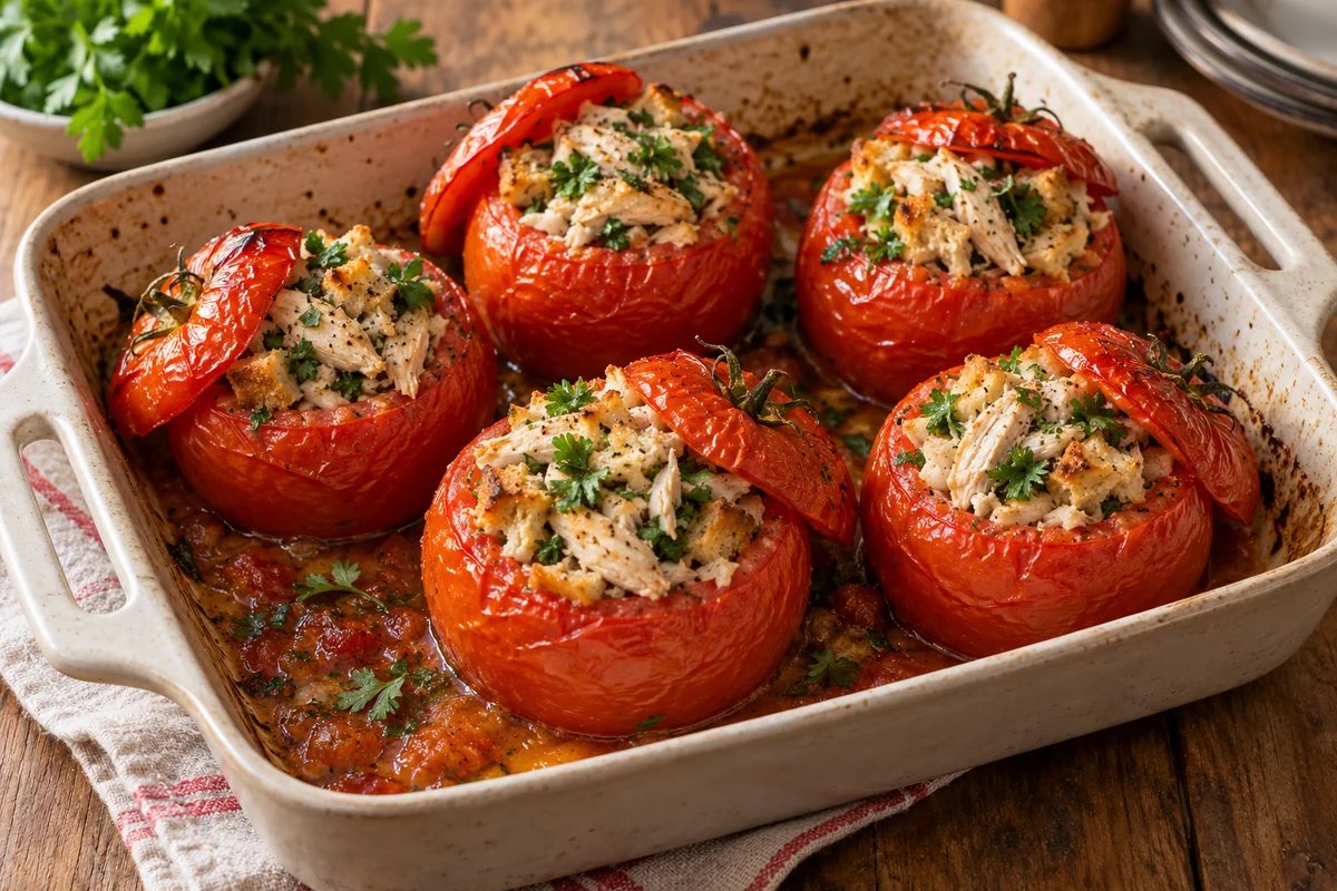 Tomates farcies au poulet et au pain multigraines