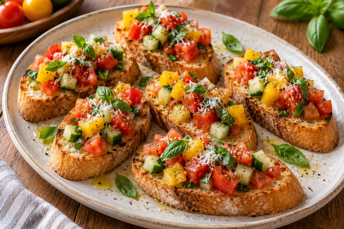 Bruschettas tomate, concombre et parmesan