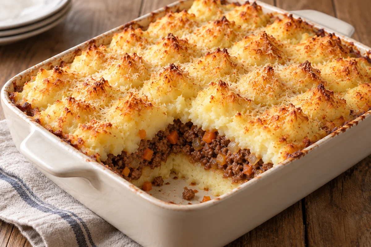 Hachis parmentier de bœuf, purée en petits dômes