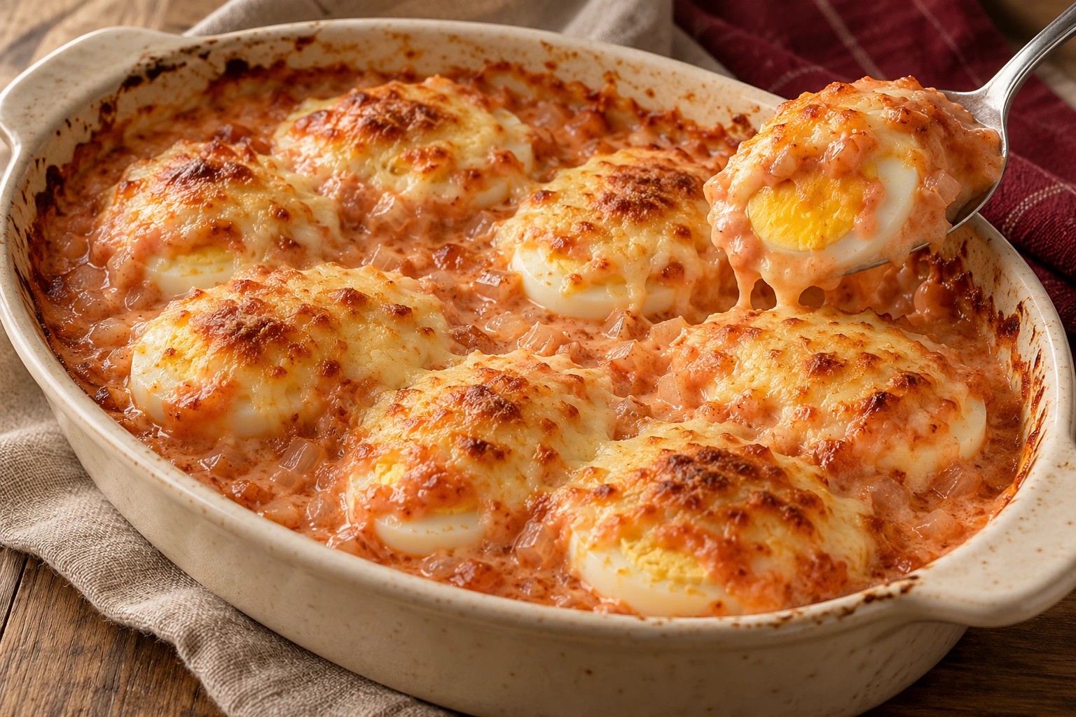 Gratin d’œufs durs à la sauce tomate et au fromage