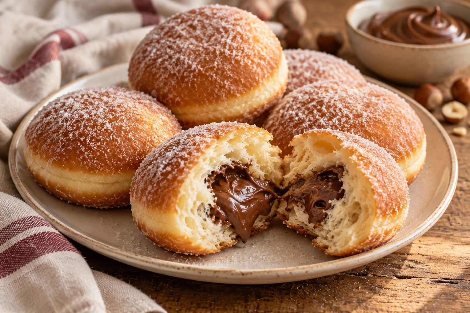 Beignets fourrés au chocolat et aux noisettes