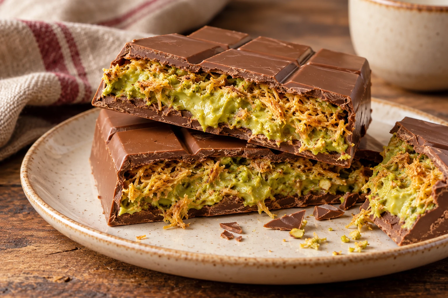 Chocolat de Dubaï à la pistache et au kadaïf