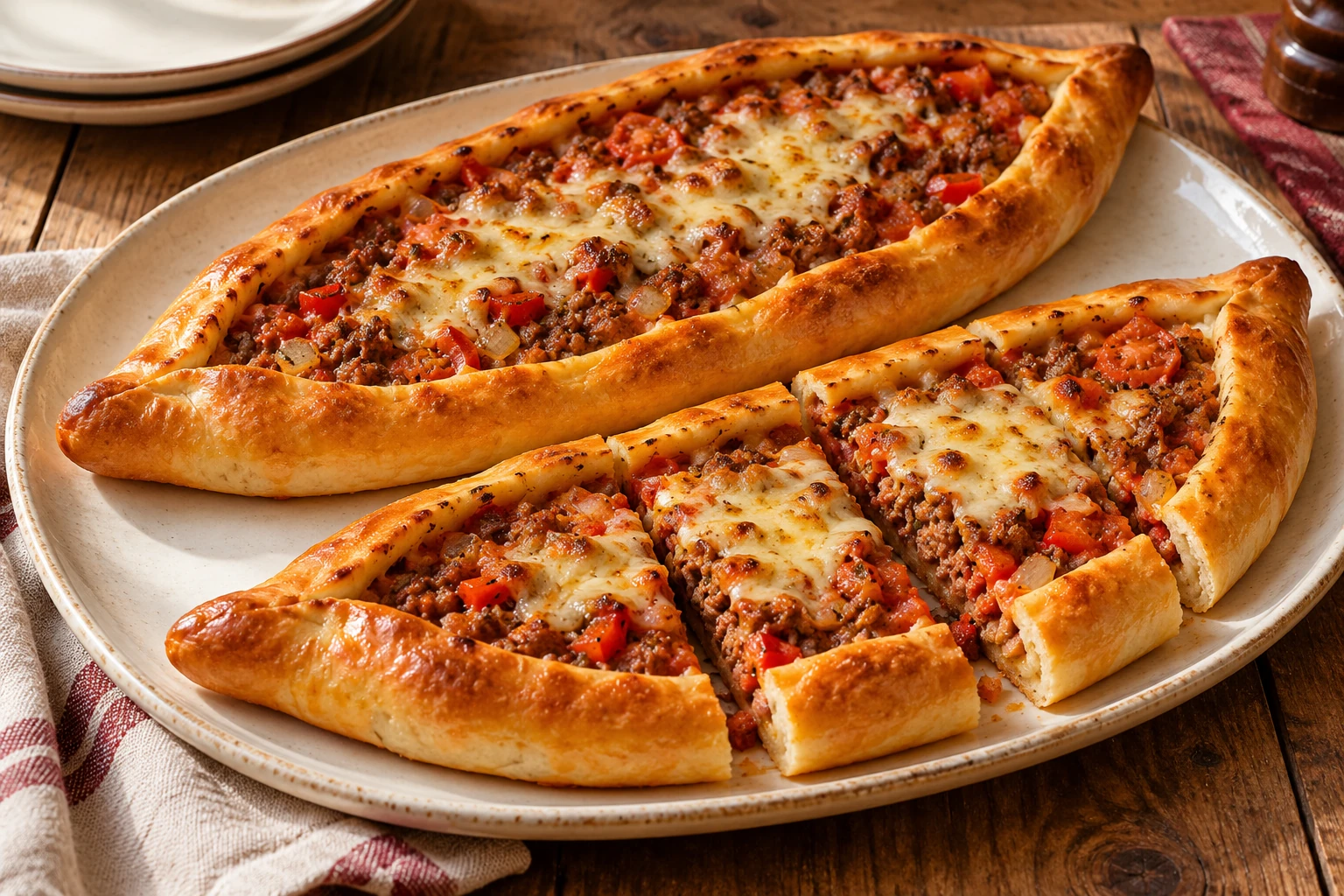 Pide turc à la viande et au fromage