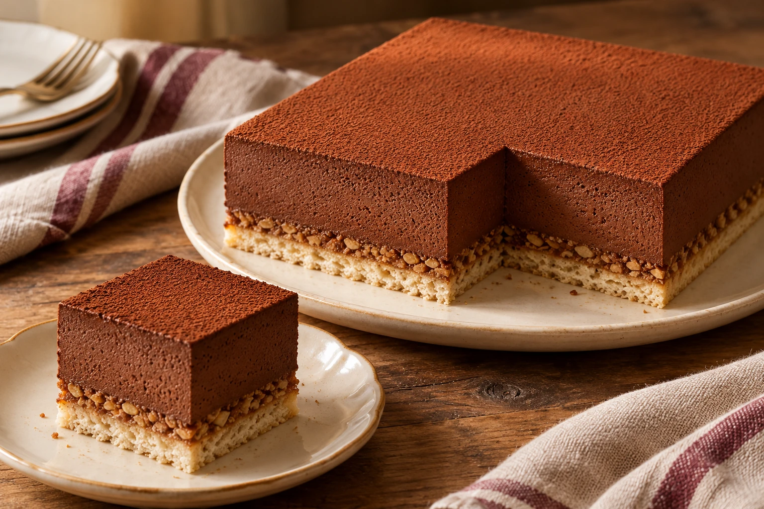 Trianon au chocolat, dacquoise et croustillant praliné
