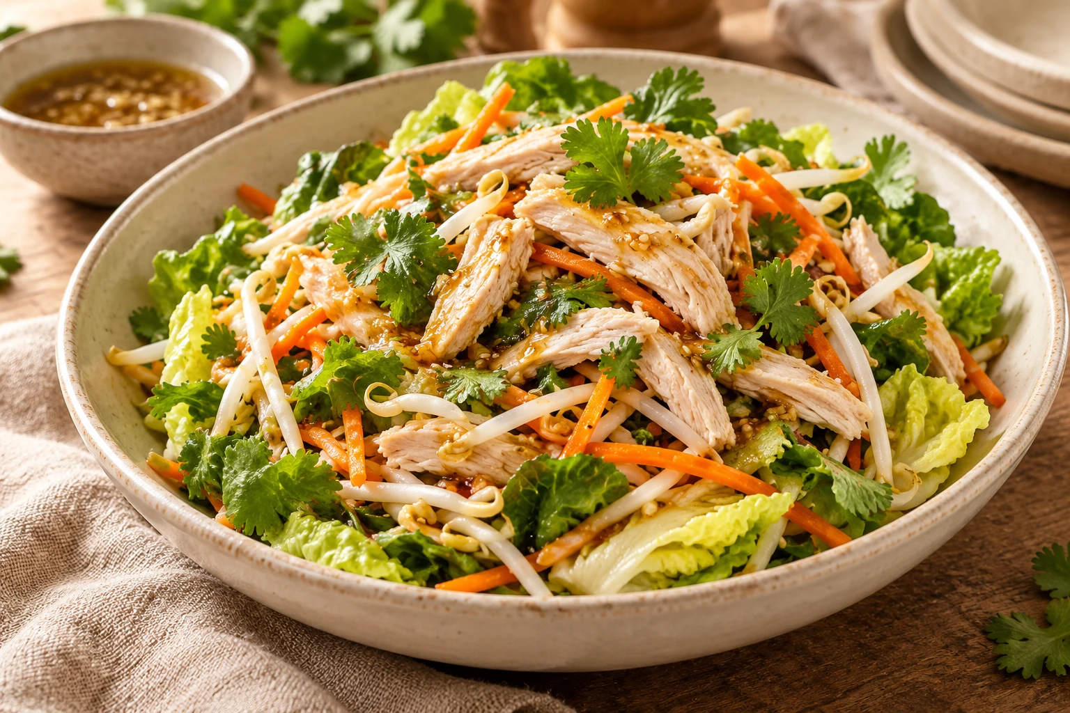 Salade chinoise au poulet et aux pousses de haricot mungo